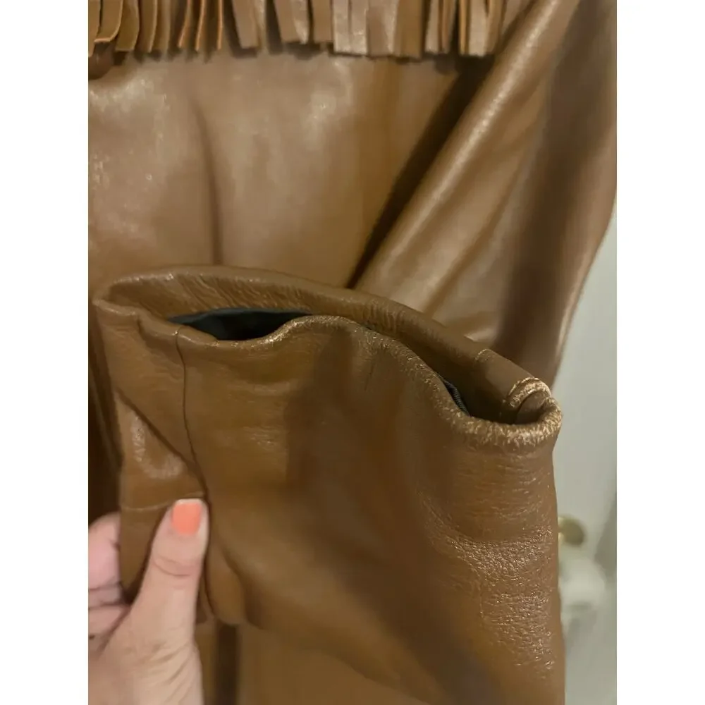 VTG 70s Deerskin Leather Jacket Fringe Western Belted Dagger Rock Brown L/XL 46